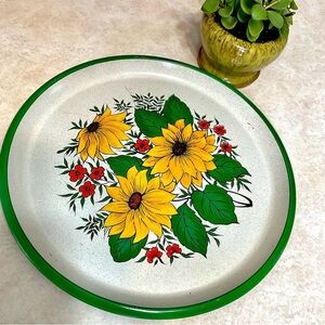 VINTAGE Boho Sunflower Tin Serving Tray – Retro Kitchen Wall Decor Plate